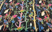 Waverly Bird House Parrots Chatter Black Licorice Fabric by the yard