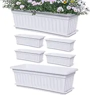 Window Boxes Planter, Railing Planter Box, Weather-Resistant Planterr, Built-in Drainage Holes, Durabless Design, 6-Pack, Ideal for Vegetables, Kitchen, Patio, Balcony, 44x19x14cm White Blue Blue
