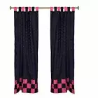 2 Eclectic Black Indian Sari Curtains Tab Top Curtain drapes