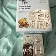 New Regent Square ABC Baby Block Piggy Bank Silver Plated. Shower Gift Baby