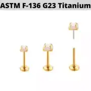 16G 3mm OPAL 5/16" G23 GOLD TITANIUM Threadless Push In Prong Set Tragus Labret
