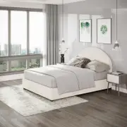 Lunia Bouclé Bed Frame w/ Gas Lift Storage - Cream White