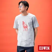 在飛比找momo購物網優惠-【EDWIN】男女裝 網路獨家↘狼嚎EDWIN短袖T恤(麻灰