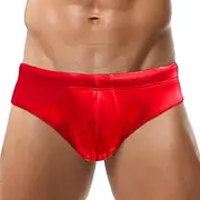 [Panegy] Men's Shiny Faux Leather Swim Briefs Contour Pouch Bikini Underwear Drawstring Swimwear with Pad