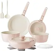 [Redchef] Pans and Pots Set Nonstick, Ceramic Cookware Set with Detachable Handles 16Pcs, Induction Dishwasher Oven Safe Kitchen Cooking Set, PFAS PFOA & PTFE Free, Pink