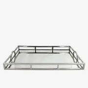 Large Silver Mirrored Tray Arch Handle - Decorative