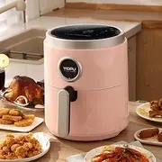 Oil-free power air fryer with preset cooking function New 5L large-capacity oil-free intelligent automatic electric fryer fries machine for household use | Temperature control | Pull-out drawer and removable basket | 5.5-liter capacity | Green, pink