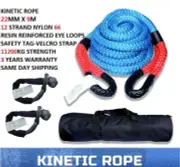 Kinetic Rope 22mm x 9m 11.2T BLUE Recovery Dyneema Tow Winch Snatch Soft Shackle