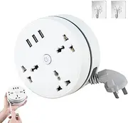 Civiliank Universal Power Strip, Retractable Power Strip, Round Power Strips 3 Plugs 3 USB Retractable Extension Cord, Travel Extension Lead, Multiple Outlets Plug Adapter for Home, Hotel (1.8m)