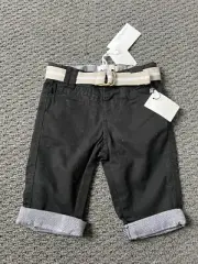 PUMPKIN PATCH Baby Boy, Size 3-6 Months (00) Belted Chino Pants, Black, NWT