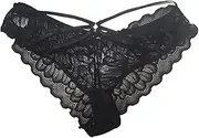 [Qiyifuwang] Women's Crotchless Briefs Lace Hipster Panties Low Rise Panties Sexy Floral Lace Briefs Soft Stretch Cute Boyshort Panties, A3-black, Large