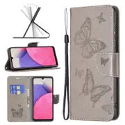 For Samsung Galaxy A33 5G Case, Butterflies Folio PU Leather Wallet Cover, Grey