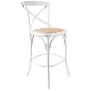 Aster Crossback Bar Stools Dining Chair Solid Birch Timber Rattan Seat - White