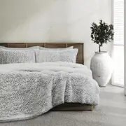 3pc Ardor Boudoir Faux Fur Sherpa Comforter Set Single/double Bed Silver