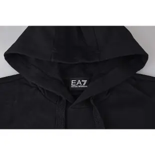 【EMPORIO ARMANI】EMPORIO ARMANI EA7黃字LOGO字母純棉男士連帽T恤(S/M/L/XL/黑)