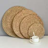 在飛比找樂天市場購物網優惠-隔熱墊茶杯防滑海草廚房日式墊子圓形編織機制折疊茶盤杯墊茶具