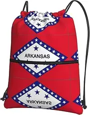 EdWal Arkansas State Flag Print Drawstring Backpack Gym Bags Sports Bags With Zipper Pocket For Travel Swimming Beach, Black, One Size