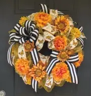 XL Monarch Butterfly Summer Thru Fall Deco Mesh Wreath for Front Door Sunflowers