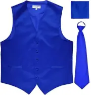 New Men's Solid Tuxedo Vest Waistcoat & Pre-tied Set Necktie Royal Blue