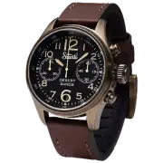 Szanto Pilot 41MM Watch - A. Gold Case, Black Dial, Brown Strap SZ4552