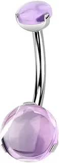[Pierced Owl] 14GA ASTM F-136 Implant Grade Titanium Internally Threaded Prong Set Natural Stone Belly Button Ring