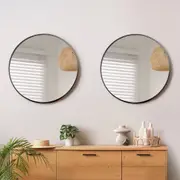 Oikiture Wall Mirrors Round Home Decor 70cm Black Set of 2
