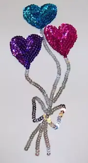 Pink Teal Purple Heart Balloon BOW Sequin Patch