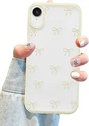 Jusy Compatible with iPhone XR Bow Phone Case, Cute Clear Yellow Ribbon Bowknot Pattern Aesthetic Soft TPU Transparent Cases Full Camera Protective Phone Cover for Women Girly - Yellow