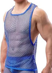 [KEOYA] Men's Hollow Out Fishnet Tank Top Regular Fit Muscle Gym Top Sheer Undershirt 2024