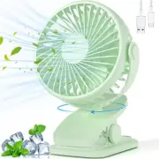 Portable Clip on Fan, 360° Rotate Battery Operated Stroller 3 Green