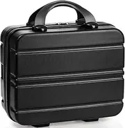 [Acshio] Hard Shell Cosmetic Travel Case, 12 Inch Portable Makeup Train Case with Elastic Band Handle, Pressure-proof Mini ABS Carrying Suitcase Toiletry Box for Travel, Camping, Black, Black, Modern