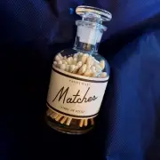 Bottle Of Matches. 75 Wooden Matches, Vtg Looking Glass Apothecary Jar w/stopper