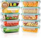 10-Pack Airtight Glass Food Storage Containers 1040ml Plastic Lids Meal Prep