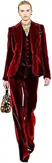 [Leader of the Beauty] Women's Velvet 3 Piece Business Suit Office Lady Blazer&Pants Wedding Party Suit