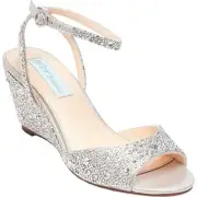 Betsey Johnson SB Elora Women's Silver Embellished Slingback Sandal Wedge Heels