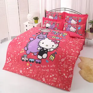 HELLO KITTY x RODY 歡樂時光系列-雙人純棉四件式床包薄被套組(紅)