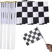 Checkered Flag Banner | Racing Pennant Hand Stick Flag | Black & White Stick Flag, Banner Flag with Spear Top, Racing Flags 5x8 Inch for Sport Events