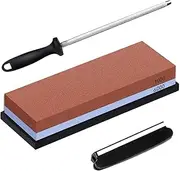 Whetstone, Double Sided 1000/6000 Grit, Kitchen Knife Sharpener, Premium Double Sided Dry Sharpening Stone and Knife Sharpener Set, Including Non-Slip Base and Angle Guide
