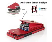 For Samsung Galaxy A22 5G (Not for 4G) Wallet Case with RFID Credit Cards Holder and Wrist Strap - Red