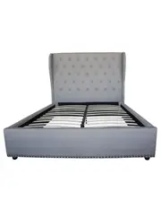 Bed Frame Queen Size in Grey Fabric Upholstered French Provincial High Bedhead