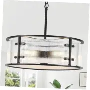 19.6" Modern Black Glass Chandelier for Dining Room 5-Light Textured Glass