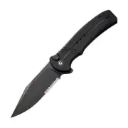 Civivi Cogent Button Lock Flipper Folding Pocket Knife | Black Serrated Stonewas