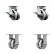 4 Inch KP V-Groove Semi Steel Caster Set with Ball Bearings 2 Brakes 2 Rigid