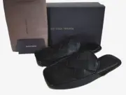️NEW BOTTEGA VENETA Black INTRECCIO Square Toe Slippers Mules Shoes EU-37 US-7