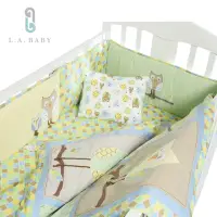 在飛比找momo購物網優惠-【L.A. Baby】貓頭鷹純棉八件組寢具（L）(淺綠色)