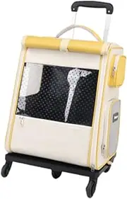 Pet Cat Travel Carrier Double Shoulder Pet Bag Handbag Cat Luggage Box Pet Trolly Case for Walking Camping Outdoor Use, Yellow
