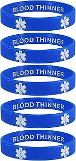 [Max Petals] Blood THINNER Medical Alert ID Privacy Enhanced Silicone Medical Alert Bracelets Single Color 5 Pack
