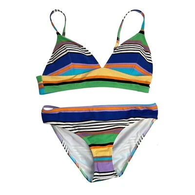 Roxy Womens Color Jam Striped Tank Top & Hipster Bikini Beach Swim Set XL