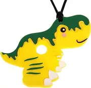 Panny & Mody Dinosaur Chewy Necklace, Silicone Teether for Boys Girls, Teething Biting Fidgeting for Special Needs, Chewable Necklace Sensory for Autism or Oral Motor Special Needs BPA Free (Yellow)