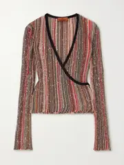 [Missoni] Missoni - Sequin-embellished Striped Crochet-knit Wrap Top - Multi - IT44 IT 44 Multi